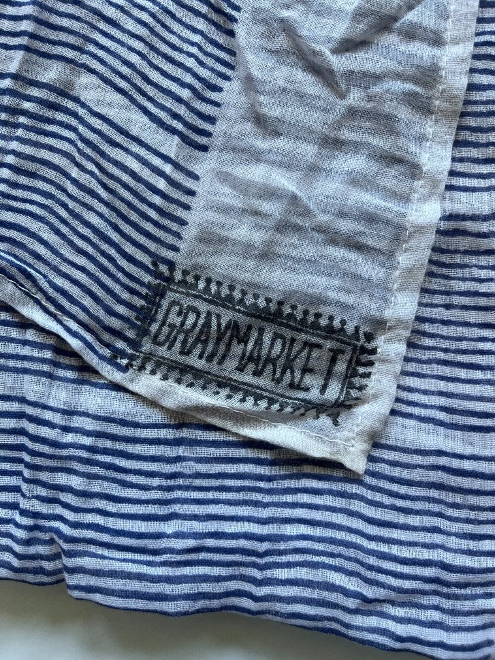 Graymarket Blue and White Lines Cotton Scarf